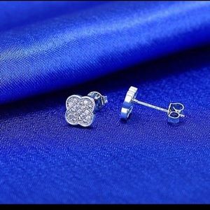 White Gold Plated Small Clover Stud Earrings